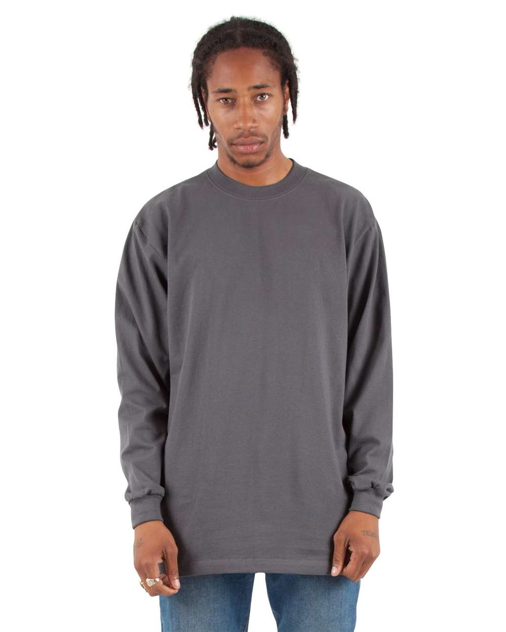 Men's Max Heavyweight Long Sleeve T-Shirt - OnModelFront - B275C2093 - Dark Grey