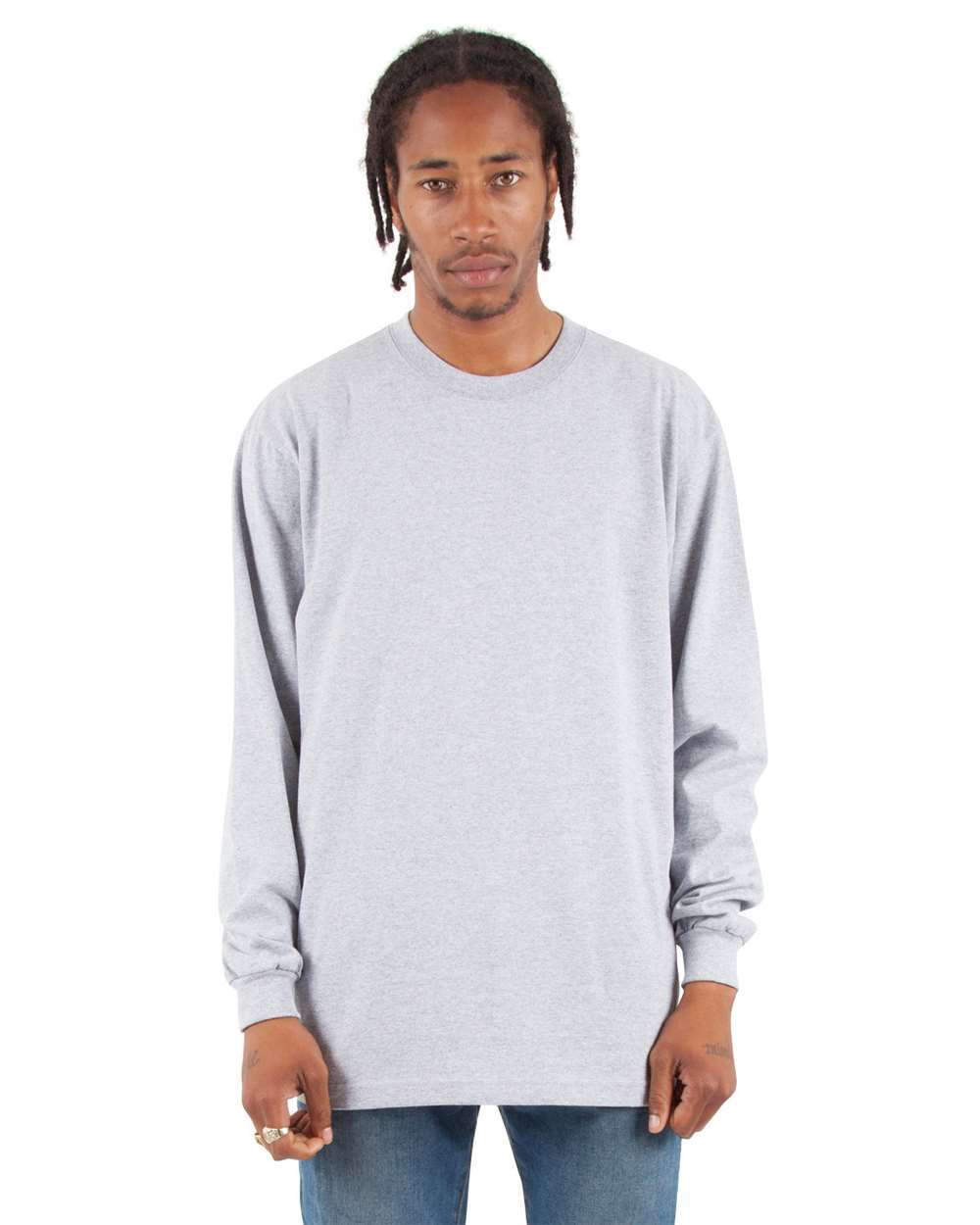 Men's Max Heavyweight Long Sleeve T-Shirt - OnModelFront - B275C2350 - Heather Grey