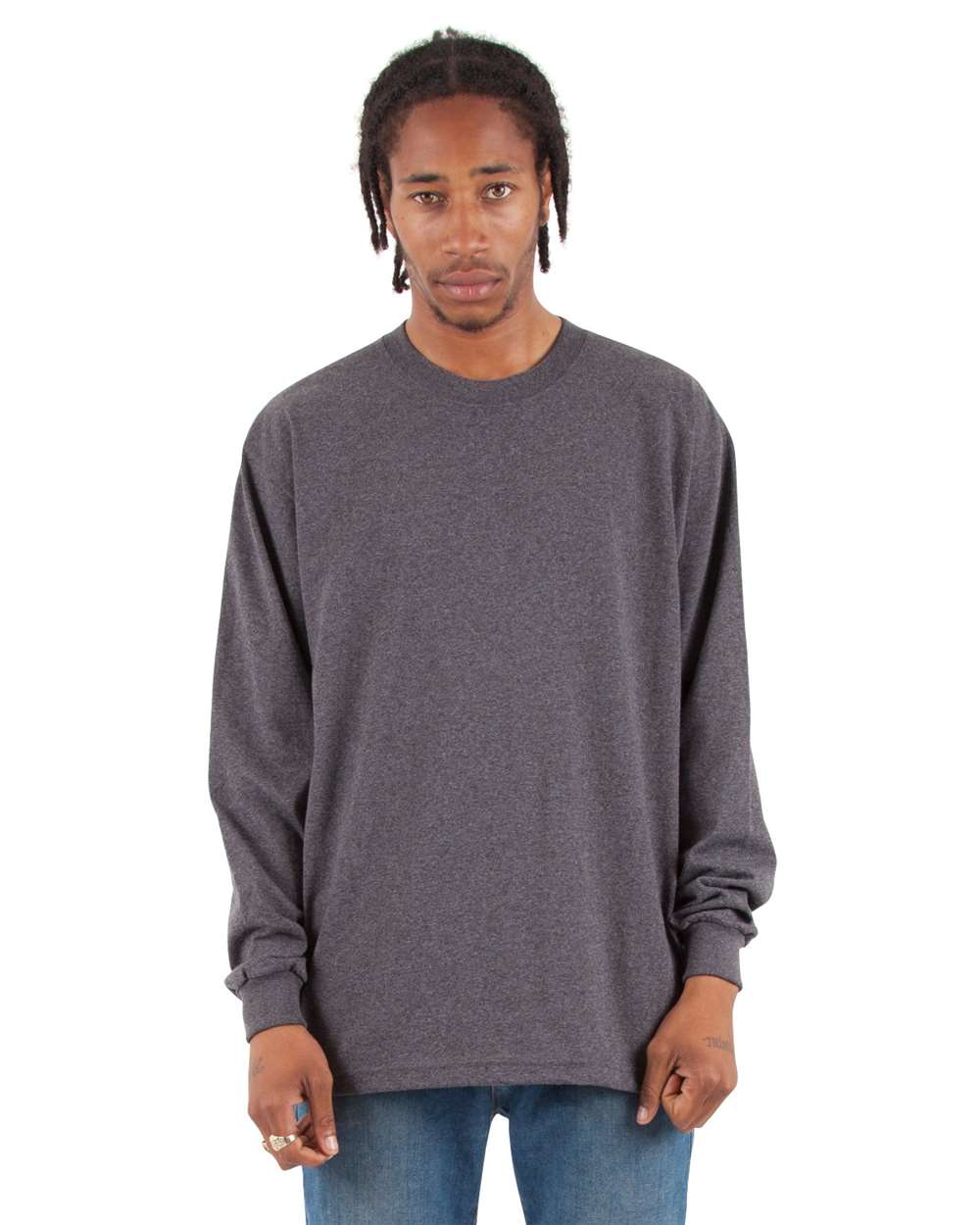 Men's Max Heavyweight Long Sleeve T-Shirt - OnModelFront - B275C2590 - Charcoal Grey Heather
