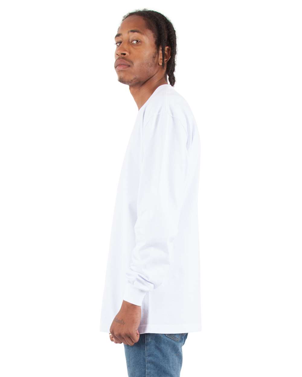 Men's Max Heavyweight Long Sleeve T-Shirt - OnModelSide - B275C2003 - White