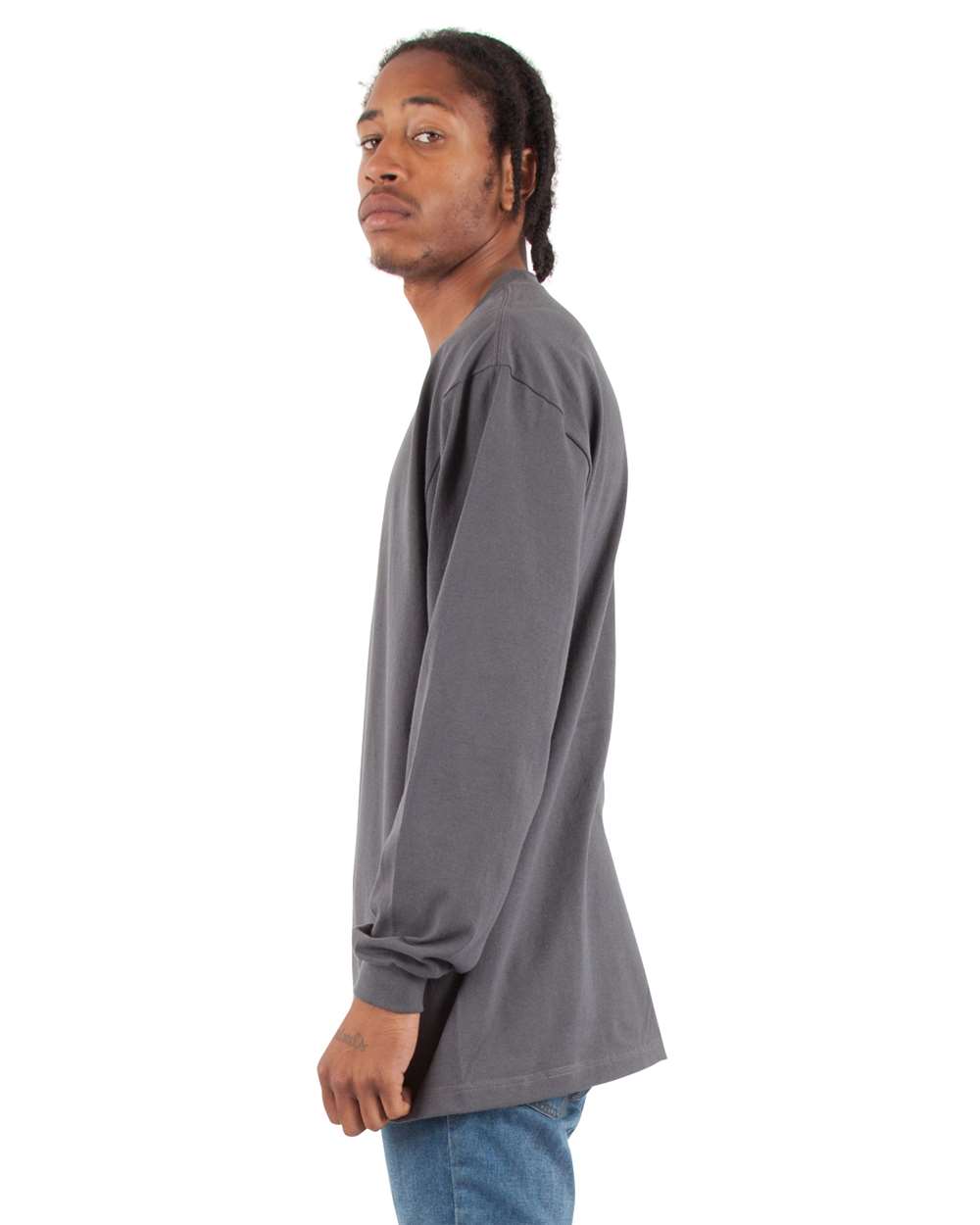 Men's Max Heavyweight Long Sleeve T-Shirt - OnModelSide - B275C2093 - Dark Grey