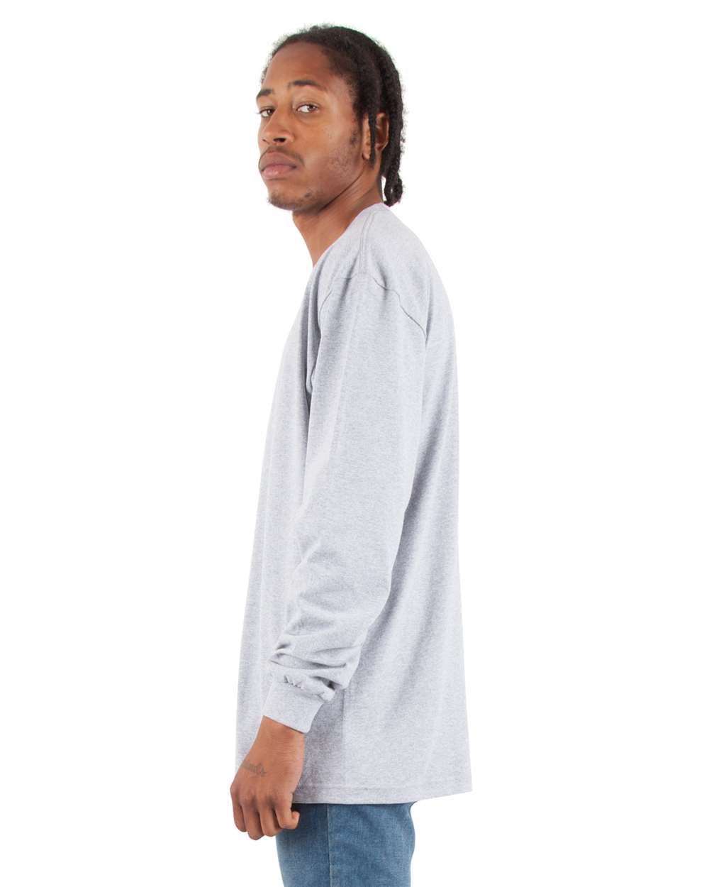 Men's Max Heavyweight Long Sleeve T-Shirt - OnModelSide - B275C2350 - Heather Grey