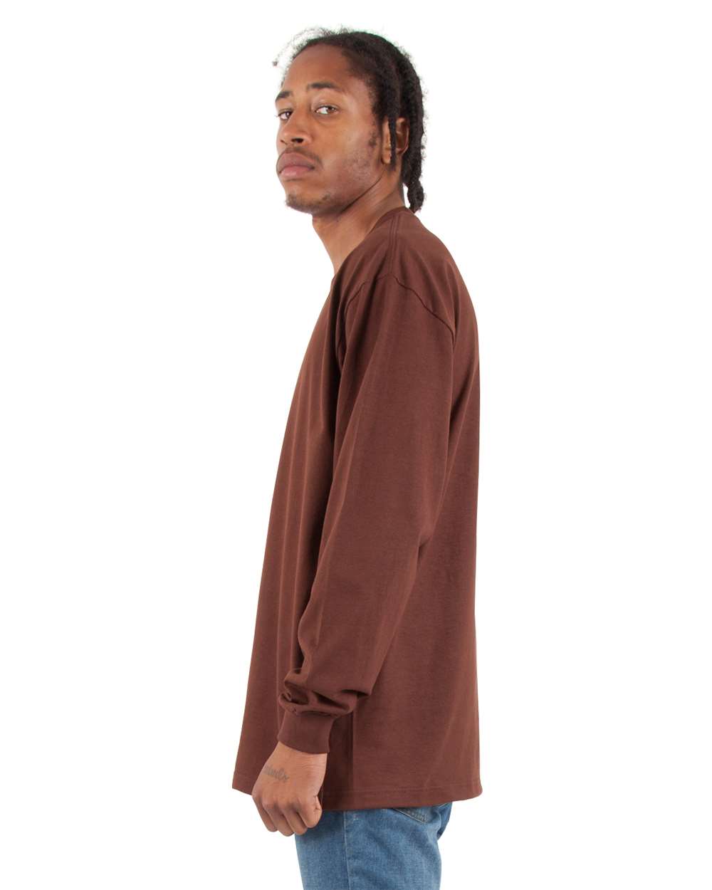 Men's Max Heavyweight Long Sleeve T-Shirt - OnModelSide - B275C2553 - Brown