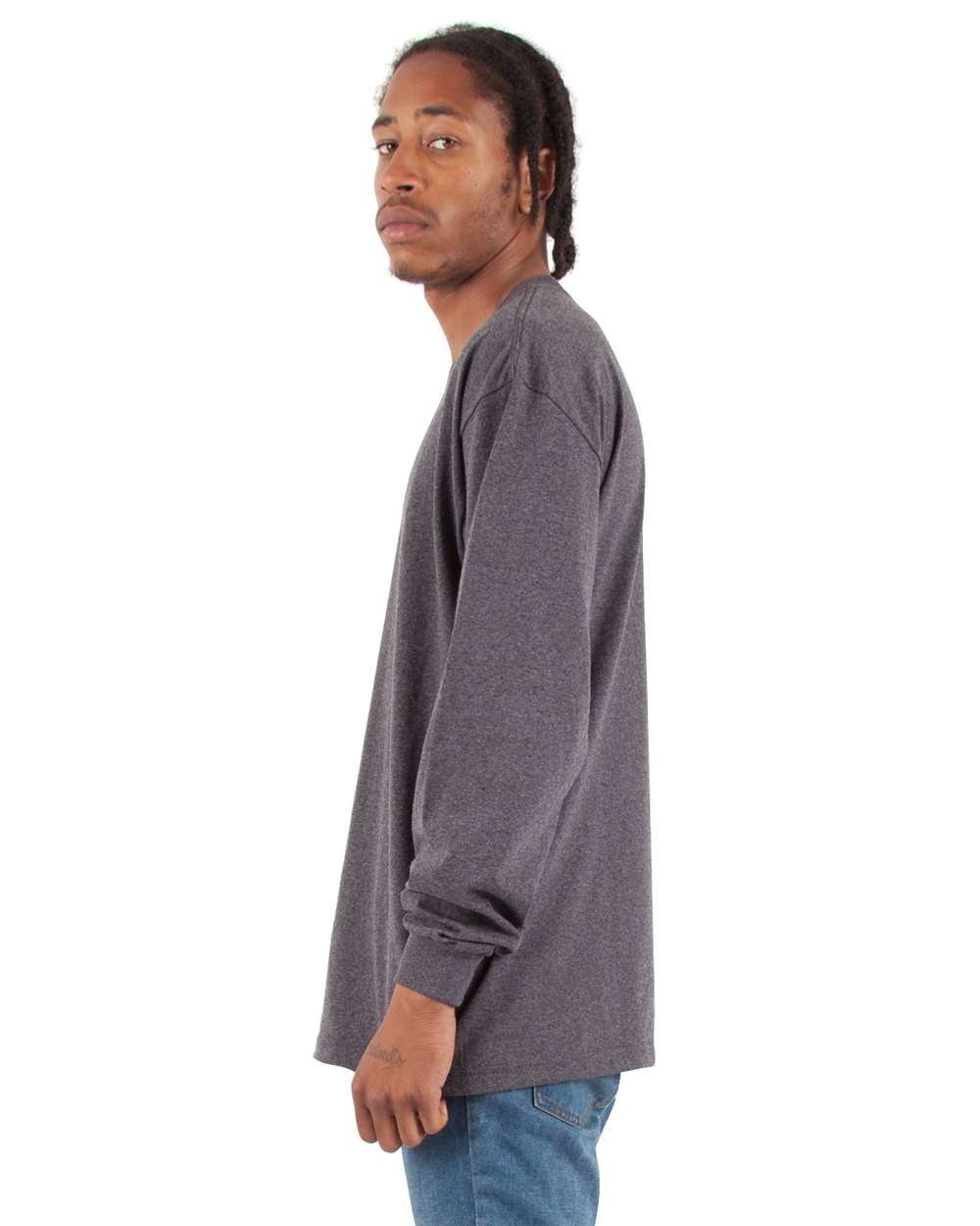 Men's Max Heavyweight Long Sleeve T-Shirt - OnModelSide - B275C2590 - Charcoal Grey Heather