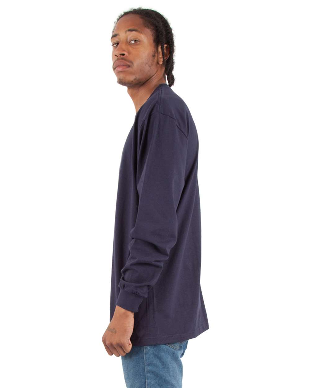 Men's Max Heavyweight Long Sleeve T-Shirt - OnModelSide - B275C2653 - Navy