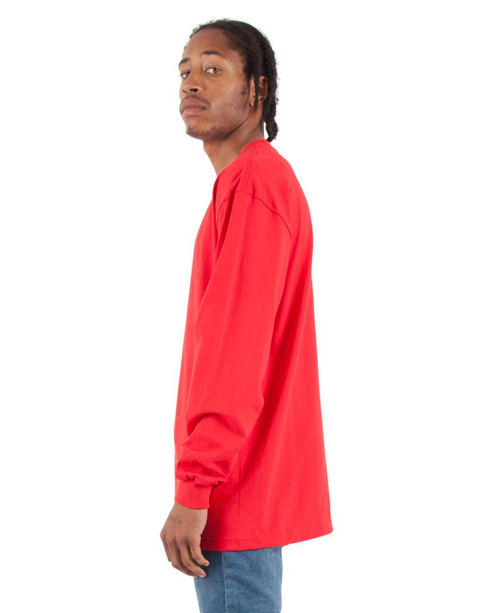 Men's Max Heavyweight Long Sleeve T-Shirt - OnModelSide - B275C2703 - Red