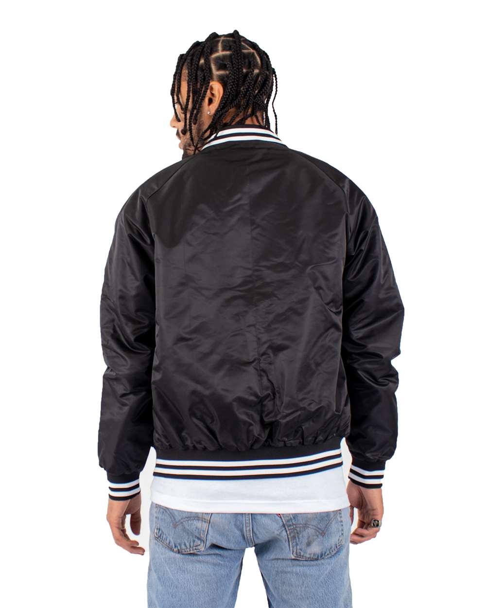 Men's Varsity Bomber Jacket - OnModelBack - B300C2503 - Black