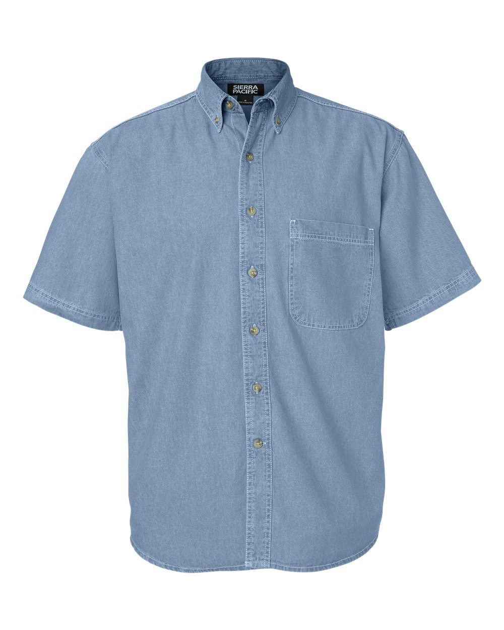 Men's Denim Short Sleeve Shirt - Front - B45683683 - Light Denim
