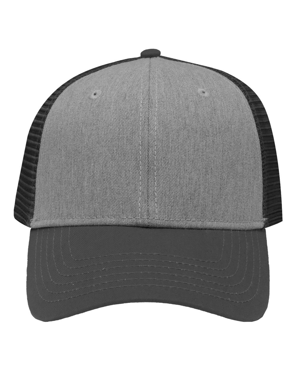 Traditional Lo-Pro Mesh Back Trucker Fit Cap - Front - B18895140 - Heather Grey/ Charcoal/ Charcoal