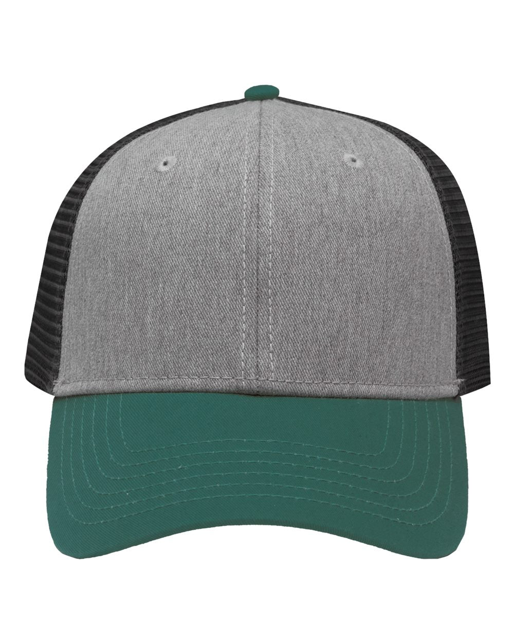 Traditional Lo-Pro Mesh Back Trucker Fit Cap - Front - B18895150 - Heather Grey/ Charcoal/ Forest Green