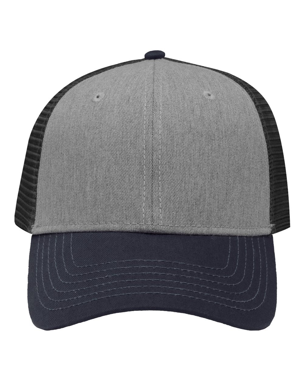 Traditional Lo-Pro Mesh Back Trucker Fit Cap - Front - B18895160 - Heather Grey/ Charcoal/ Navy