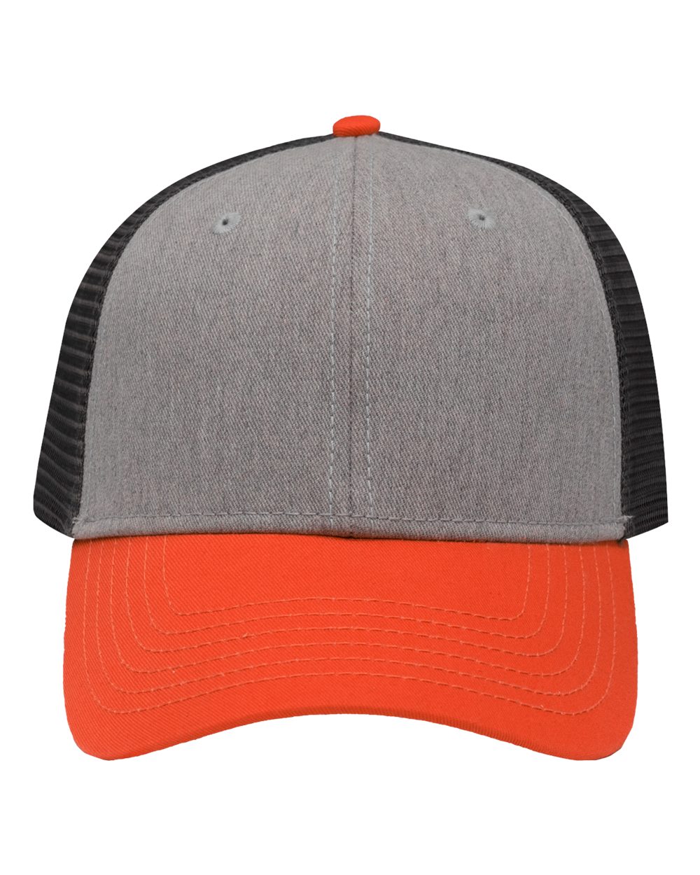 Traditional Lo-Pro Mesh Back Trucker Fit Cap - Front - B18895170 - Heather Grey/ Charcoal/ Orange