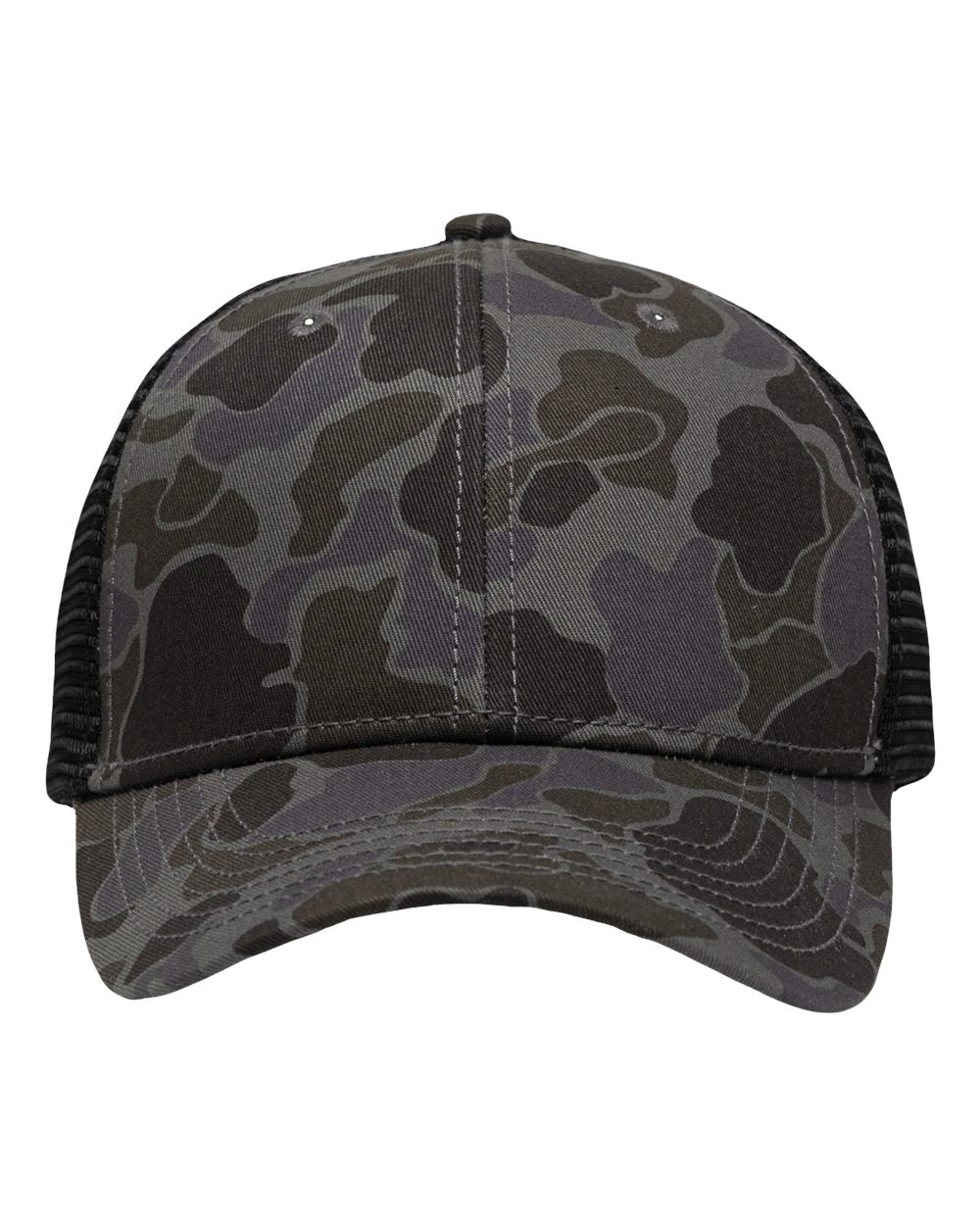 Traditional Lo-Pro Mesh Back Trucker Fit Cap - Front - B18895980 - Chino Black Duck Camo/ Black
