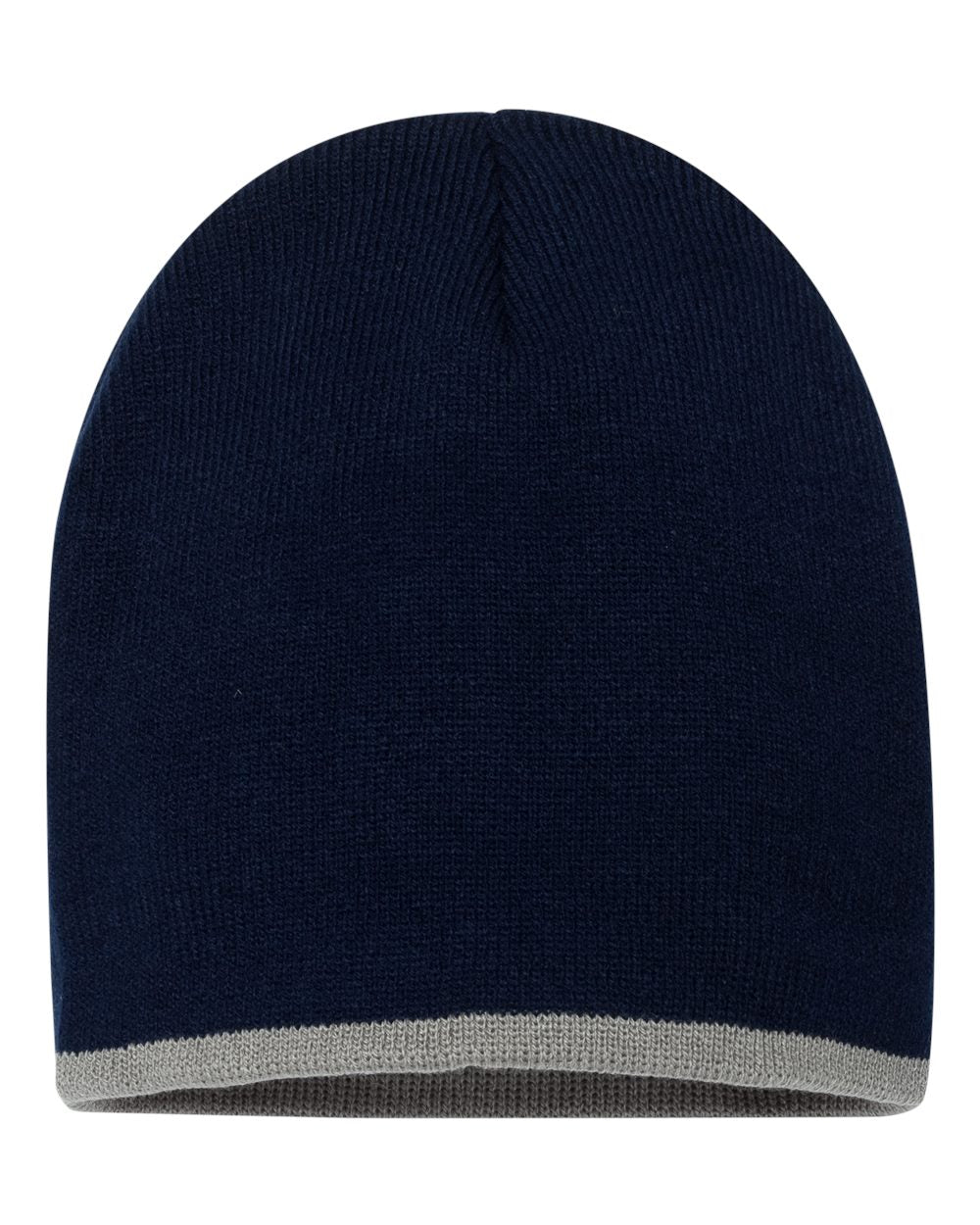 8" Bottom-Striped Beanie - Back - B81295350 - Navy/ Grey