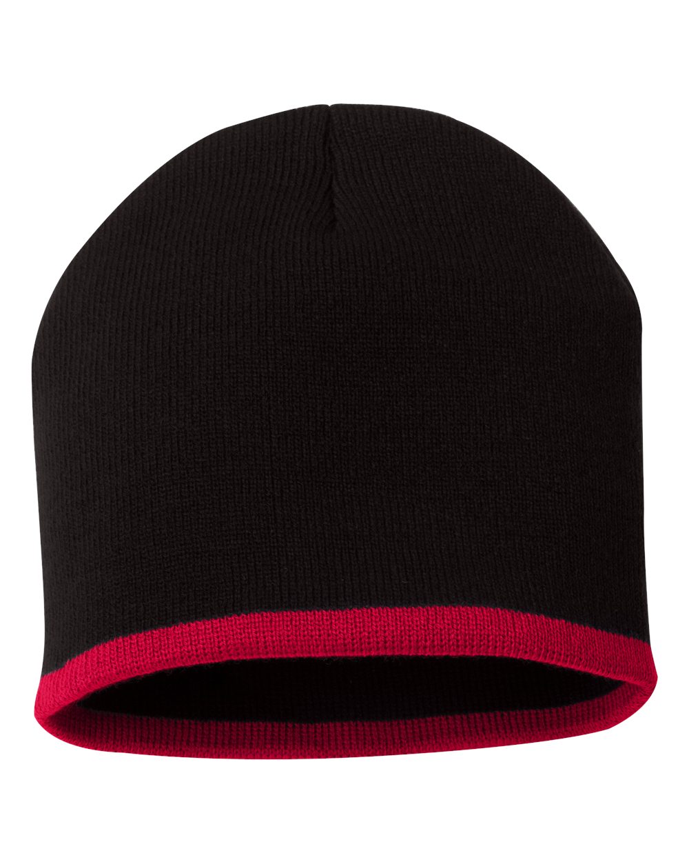 8" Bottom-Striped Beanie - Front - B81295510 - Black/ Red