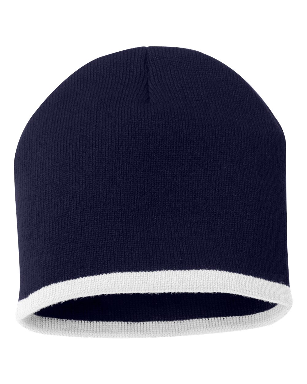 8" Bottom-Striped Beanie - Front - B81295650 - Navy/ White