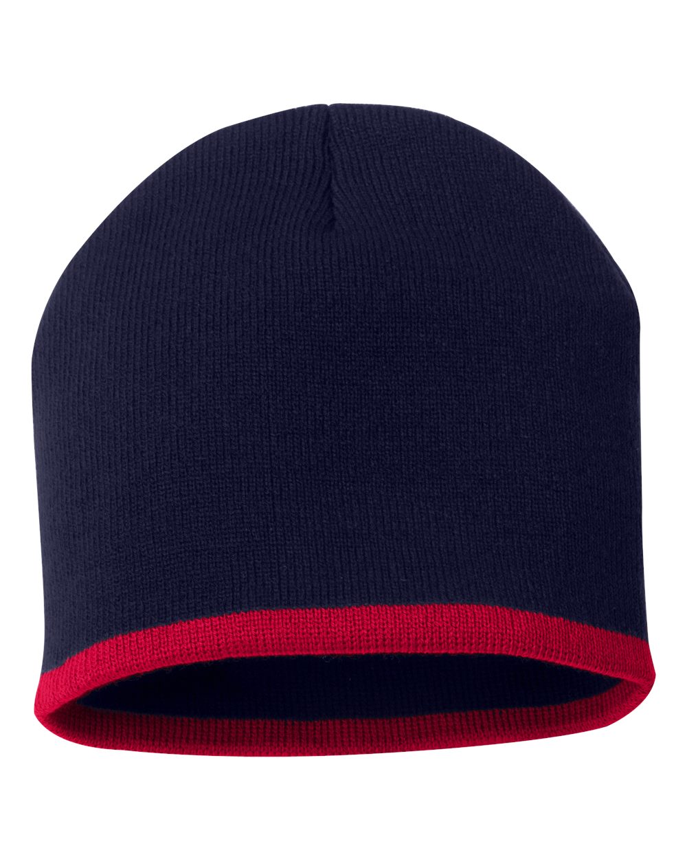 8" Bottom-Striped Beanie - Front - B81295700 - Navy/ Red