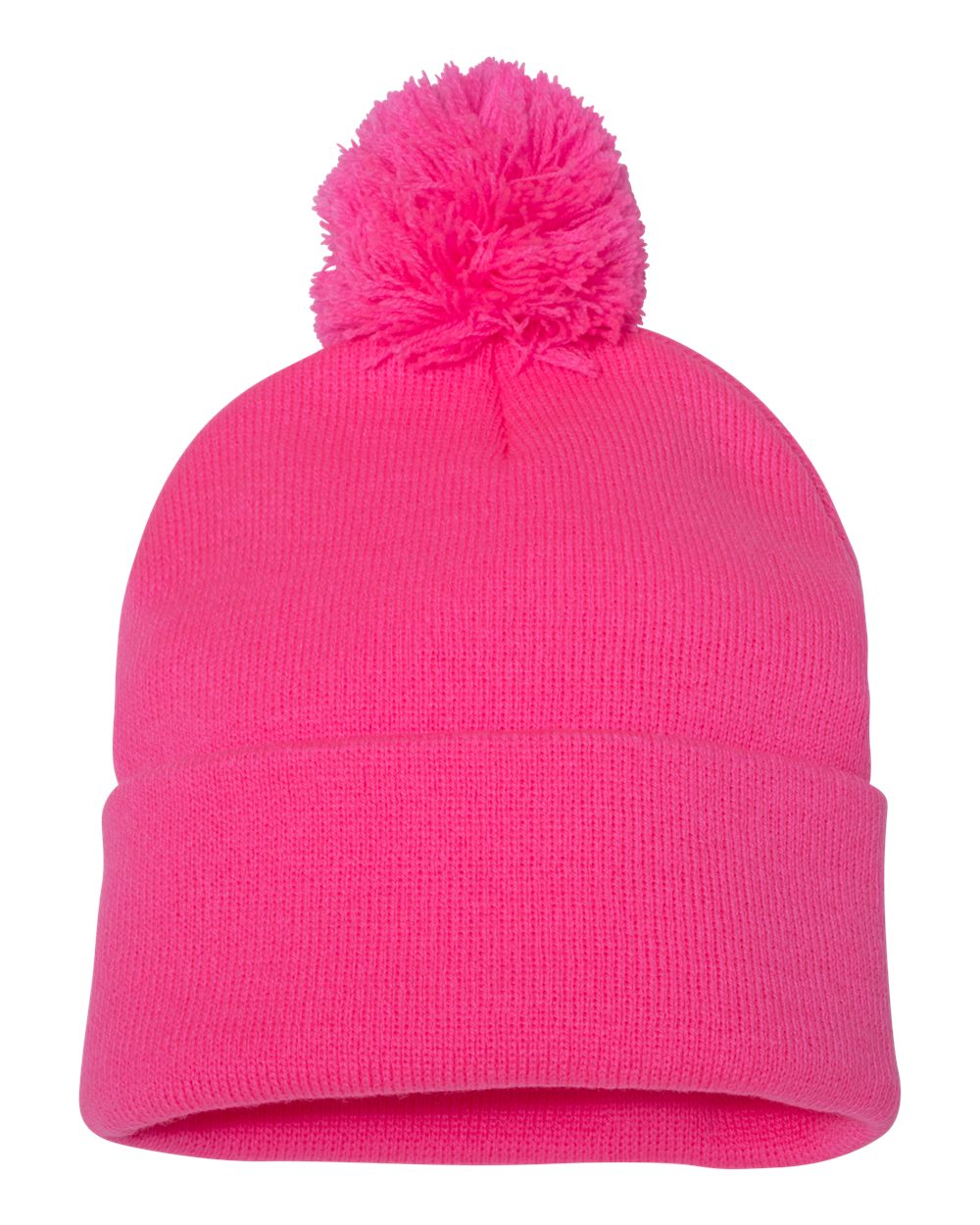 12" Pom-Pom Cuffed Beanie - Back - B21595030 - Neon Pink