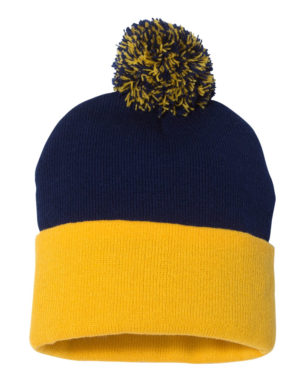 12" Pom-Pom Cuffed Beanie - Back - B21595130 - Navy/ Gold