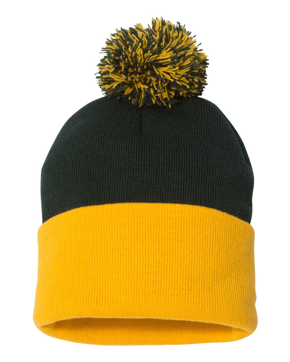 12" Pom-Pom Cuffed Beanie - Back - B21595140 - Forest/ Gold