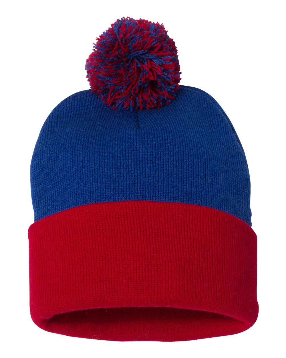 12" Pom-Pom Cuffed Beanie - Back - B21595150 - Royal/ Red