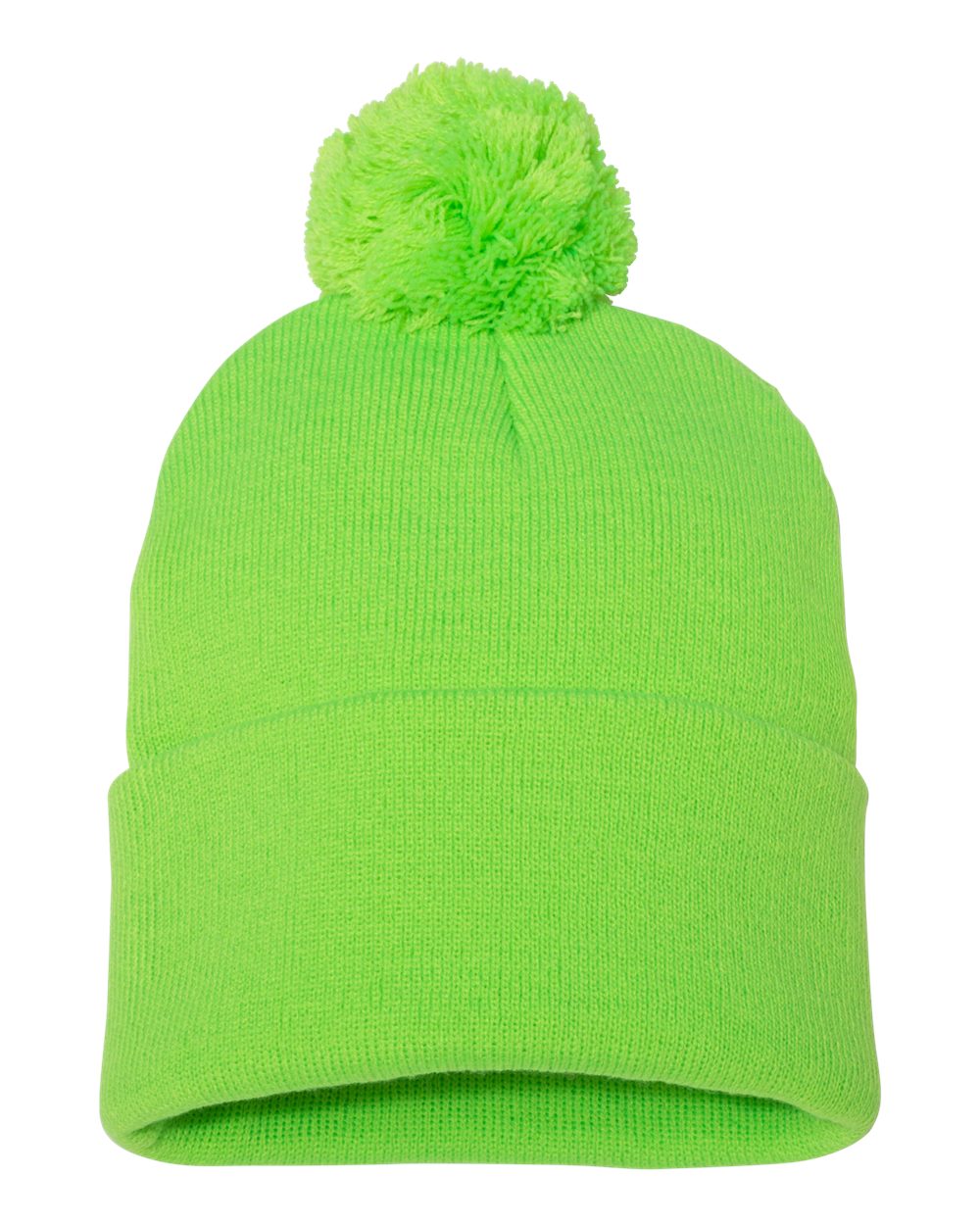 12" Pom-Pom Cuffed Beanie - Back - B21595160 - Neon Green