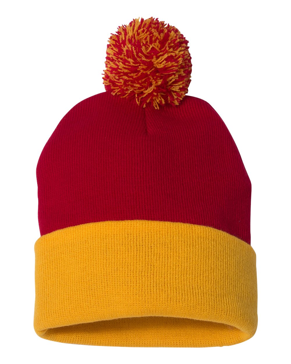 12" Pom-Pom Cuffed Beanie - Back - B21595170 - Red/ Gold