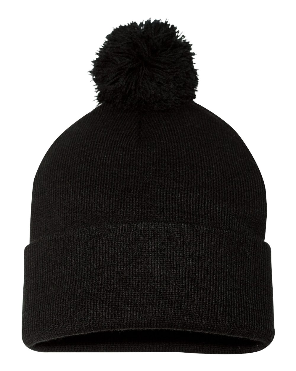 12" Pom-Pom Cuffed Beanie - Back - B21595500 - Black