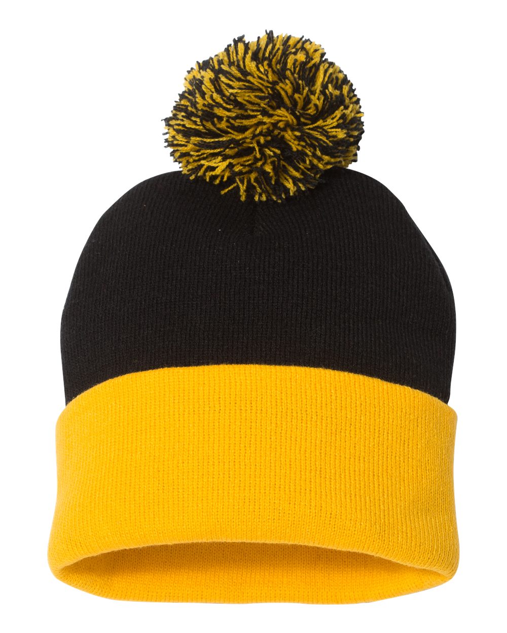 12" Pom-Pom Cuffed Beanie - Back - B21595520 - Black/ Gold