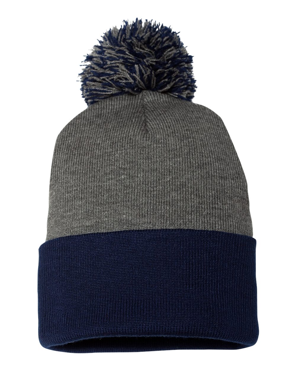 12" Pom-Pom Cuffed Beanie - Back - B21595570 - Dark Heather Grey/ Navy