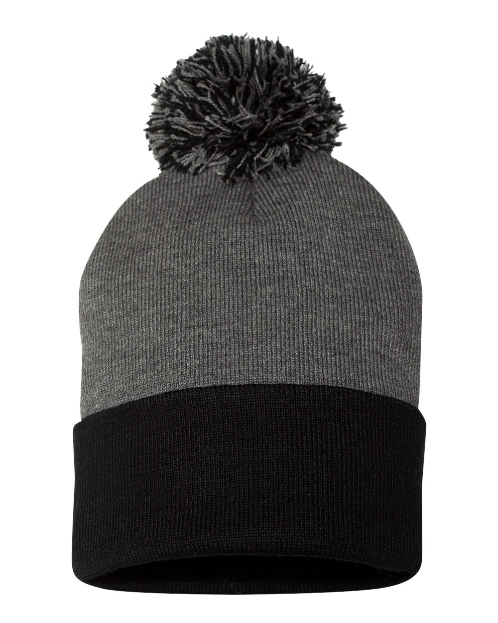 12" Pom-Pom Cuffed Beanie - Back - B21595590 - Dark Heather Grey/ Black