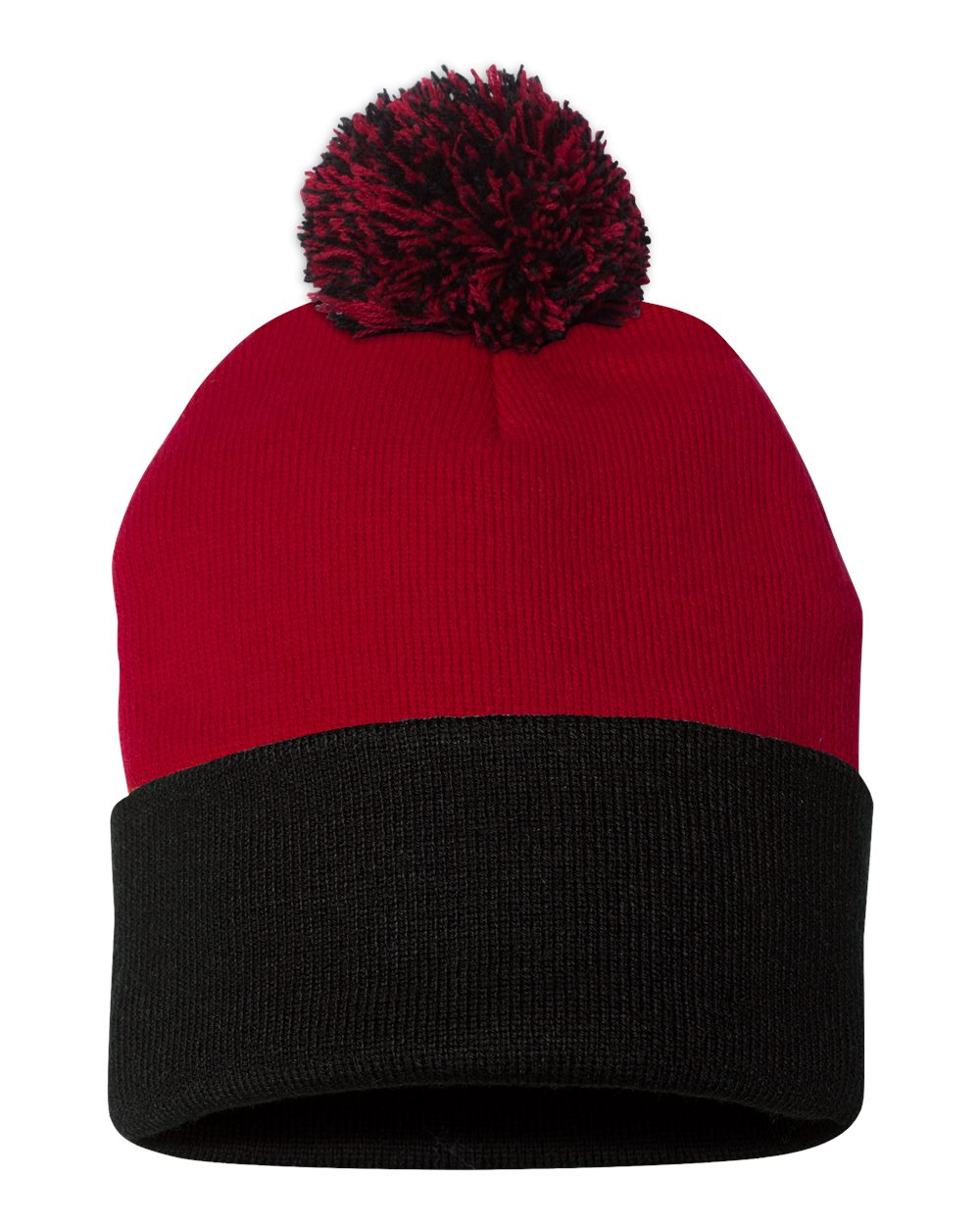 12" Pom-Pom Cuffed Beanie - Back - B21595710 - Red/ Black
