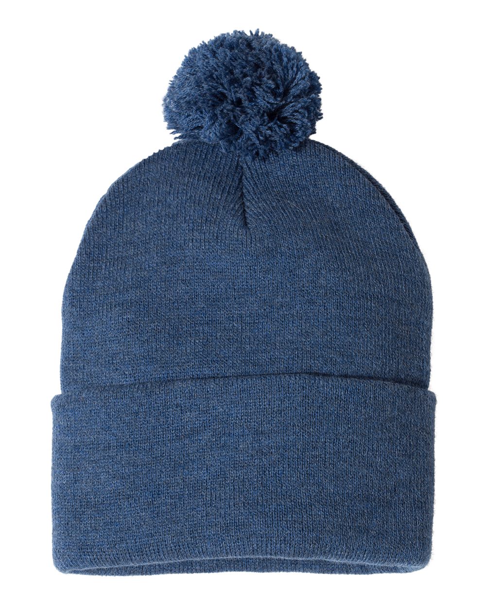 12" Pom-Pom Cuffed Beanie - Back - B21595740 - Heather Dark Royal