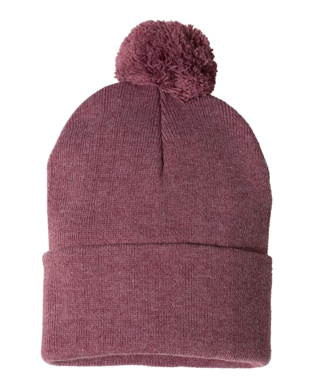 12" Pom-Pom Cuffed Beanie - Front - B21595320 - Heather Cardinal