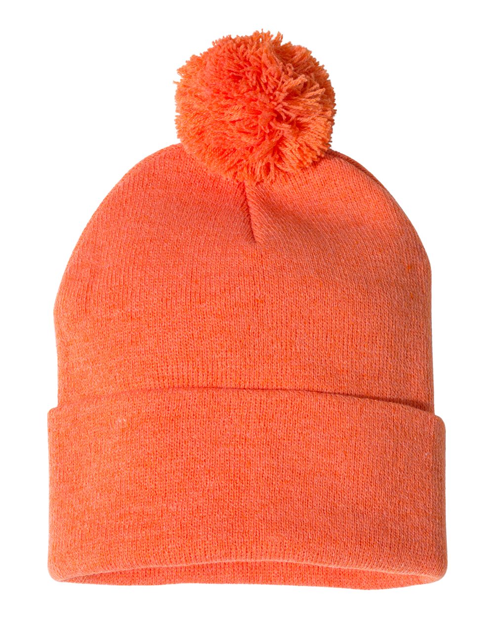 12" Pom-Pom Cuffed Beanie - Front - B21595330 - Heather Orange