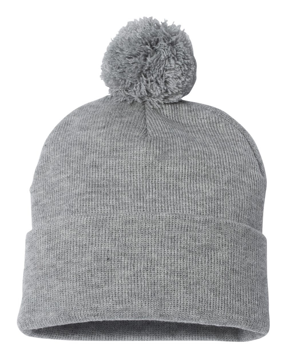 12" Pom-Pom Cuffed Beanie - Front - B21595350 - Light Heather Grey