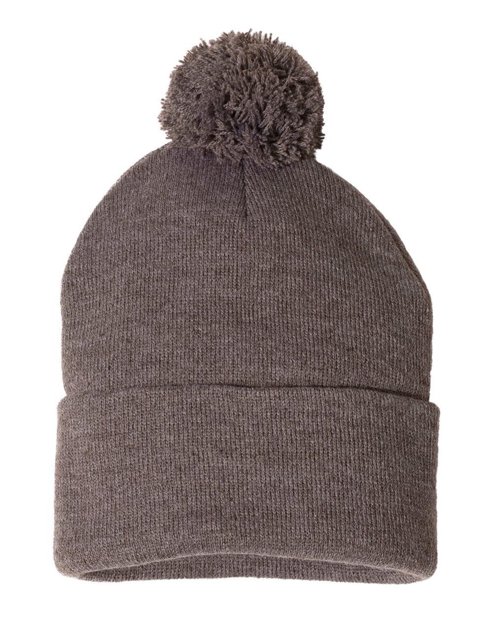 12" Pom-Pom Cuffed Beanie - Front - B21595550 - Heather Brown