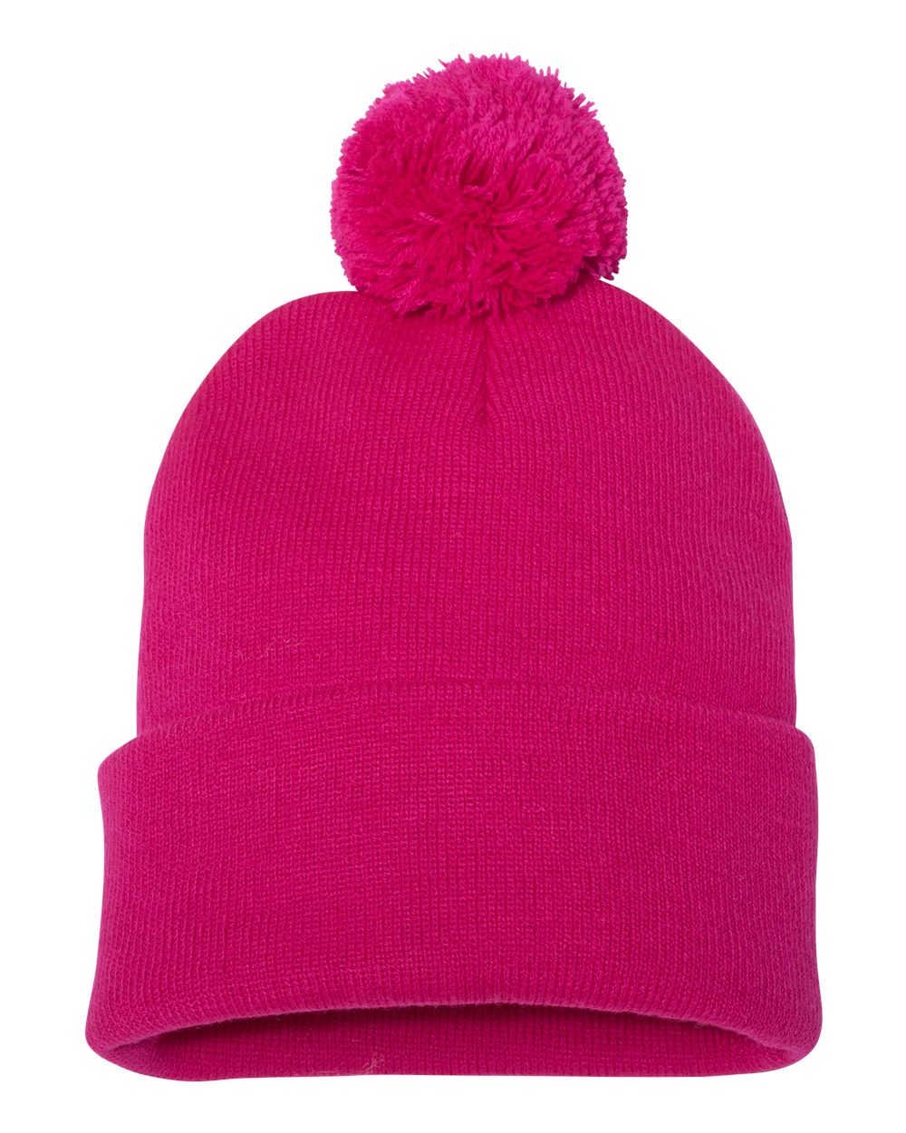 12" Pom-Pom Cuffed Beanie - Front - B21595690 - Neon Fuchsia