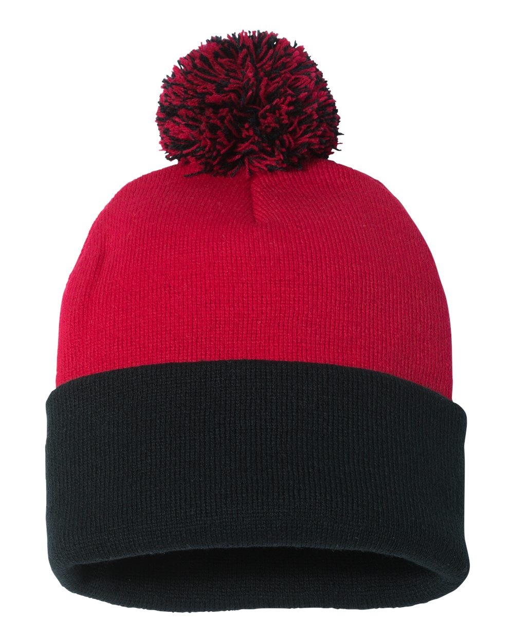 12" Pom-Pom Cuffed Beanie - Front - B21595710 - Red/ Black
