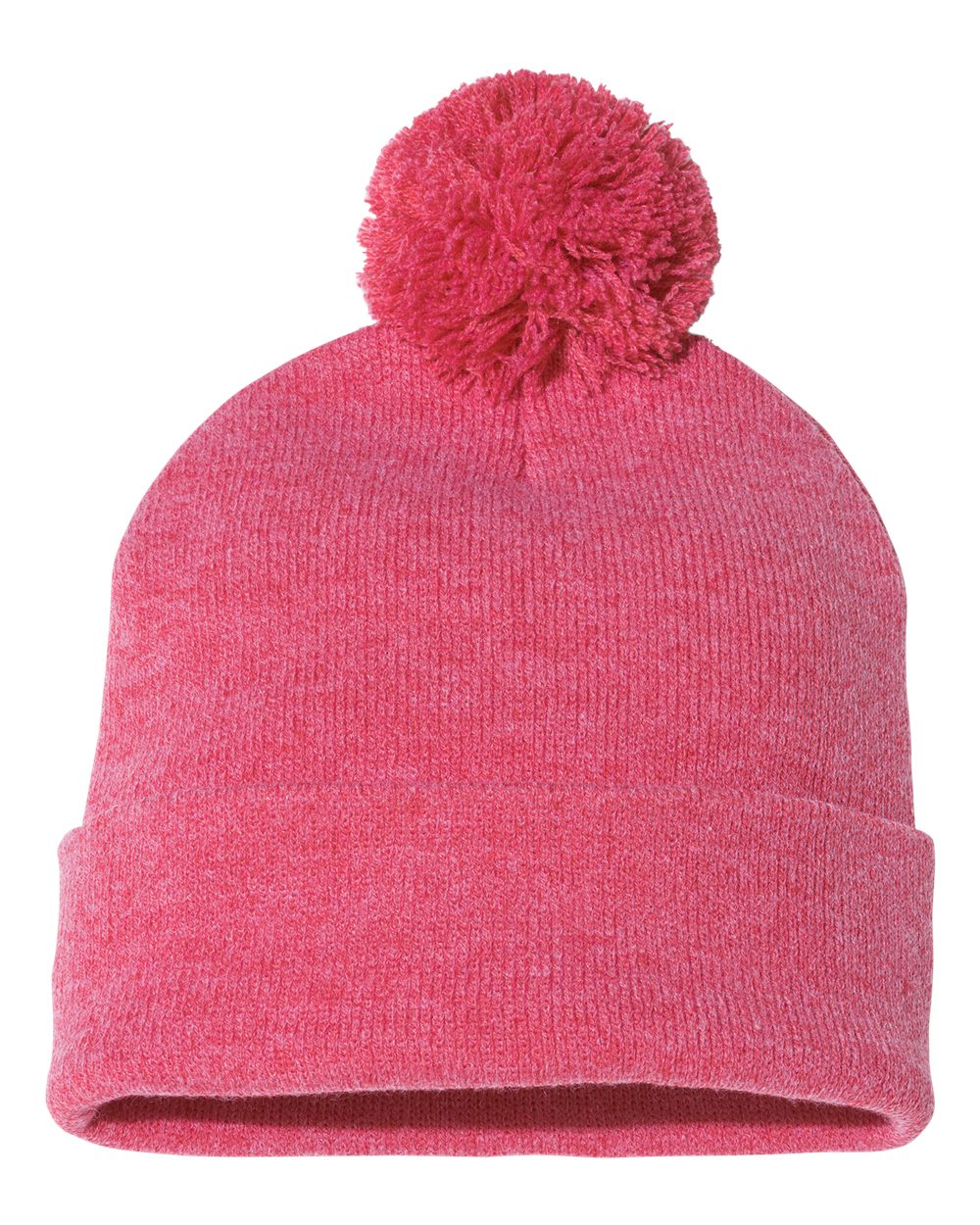 12" Pom-Pom Cuffed Beanie - Front - B21595720 - Heather Red
