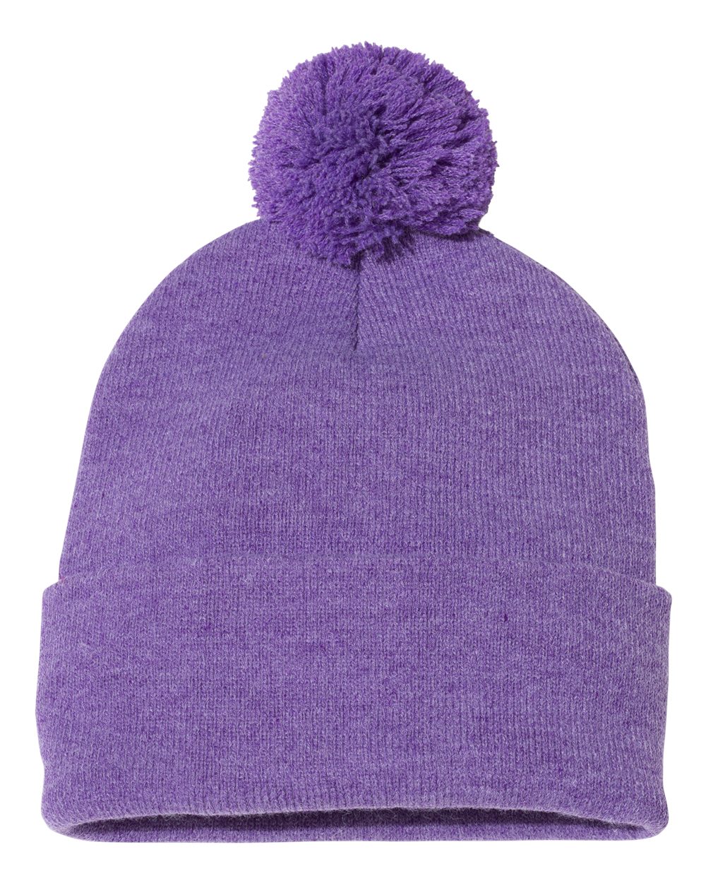 12" Pom-Pom Cuffed Beanie - Front - B21595800 - Heather Purple