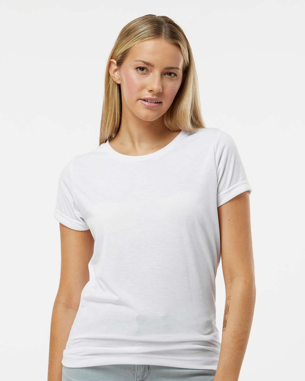 Women's Polyester Sublimation Tee - OnModelFront - B85338003 - White