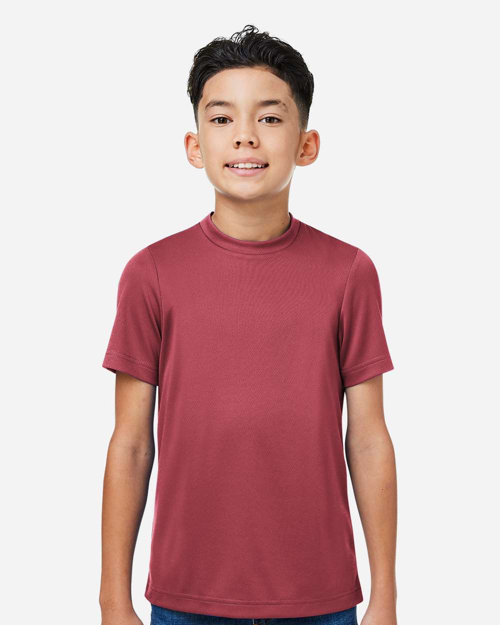 Youth Zone Performance Mesh T-Shirt - OnModelFront - B688D9102 - Sport Maroon