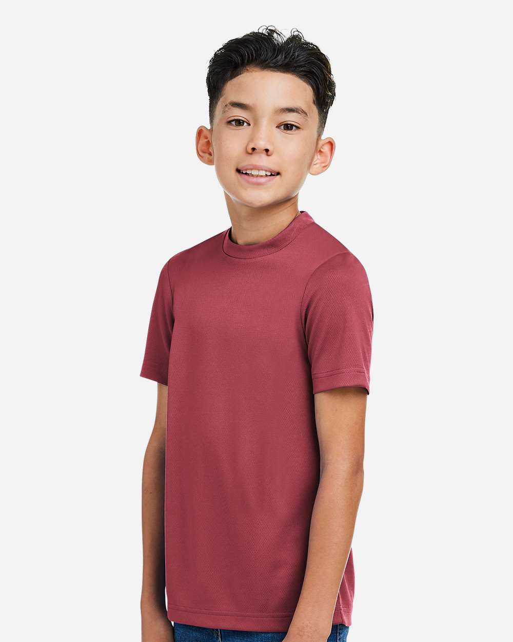 Youth Zone Performance Mesh T-Shirt - OnModelSide - B688D9102 - Sport Maroon