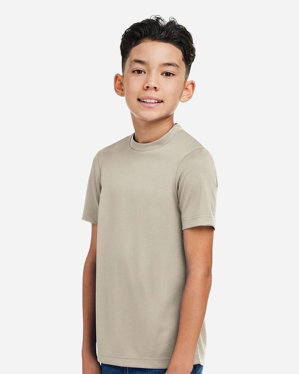 Youth Zone Performance Mesh T-Shirt - OnModelSide - B688D9112 - Desert Khaki