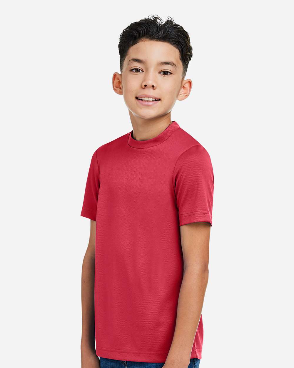 Youth Zone Performance Mesh T-Shirt - OnModelSide - B688D9142 - Sport Scarlet Red