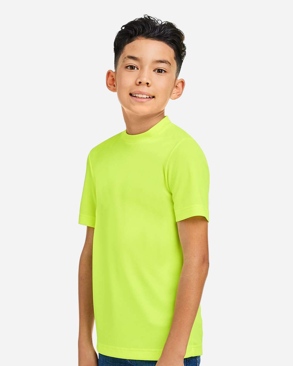 Youth Zone Performance Mesh T-Shirt - OnModelSide - B688D9172 - Safety Yellow