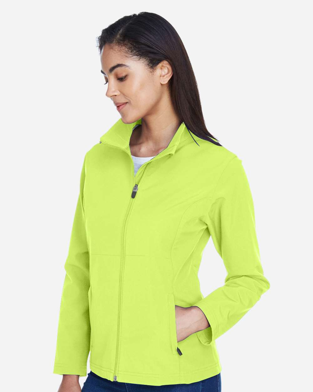 Women's Leader Soft Shell Jacket - OnModelSide - B743D9172 - Safety Yellow