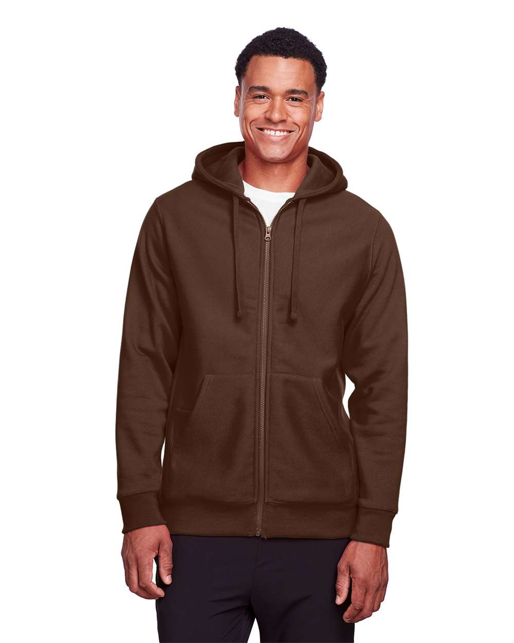 Unisex Zone HydroSport™ Heavyweight Full-Zip Hooded Sweatshirt - OnModelFront - B758D9054 - Sport Dark Brown