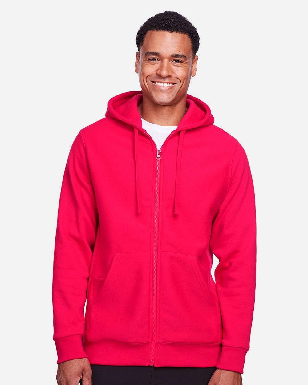 Unisex Zone HydroSport™ Heavyweight Full-Zip Hooded Sweatshirt - OnModelFront - B758D9702 - Sport Red